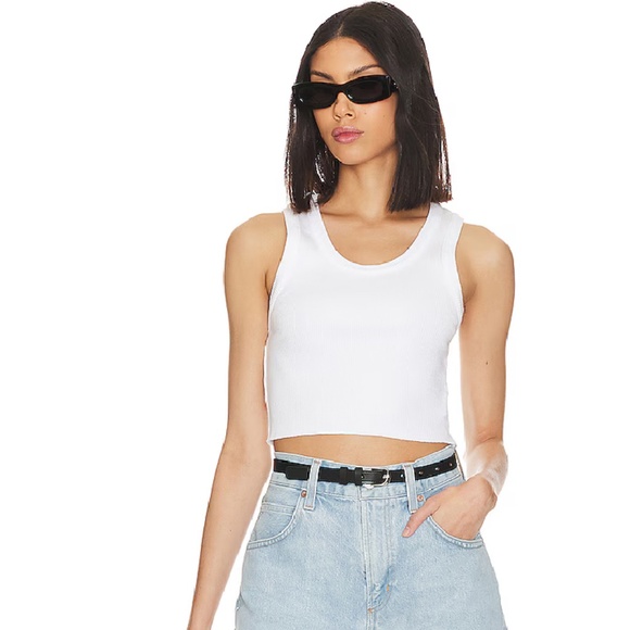 $140 AGOLDE White Poppy Cropped Ribbed Tank Top Large NWT New - Picture 1 of 4